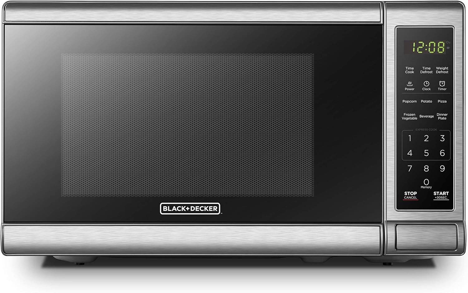 EM720CB7 Digital Microwave Oven with Turntable Push-Button Door, Child Safety Lock, 700W, Stainless Steel, 0.7 Cu.ft
